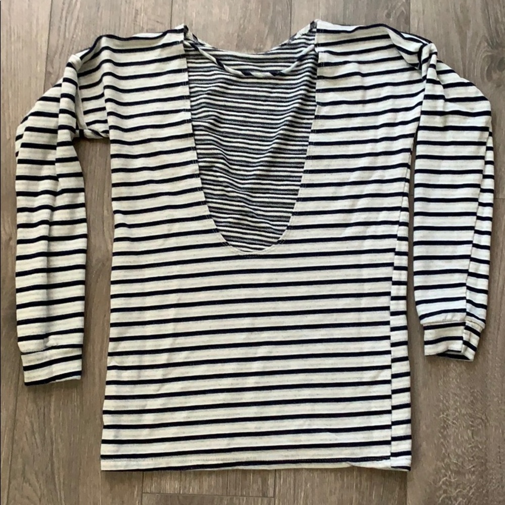 Blue striped open back sweater!